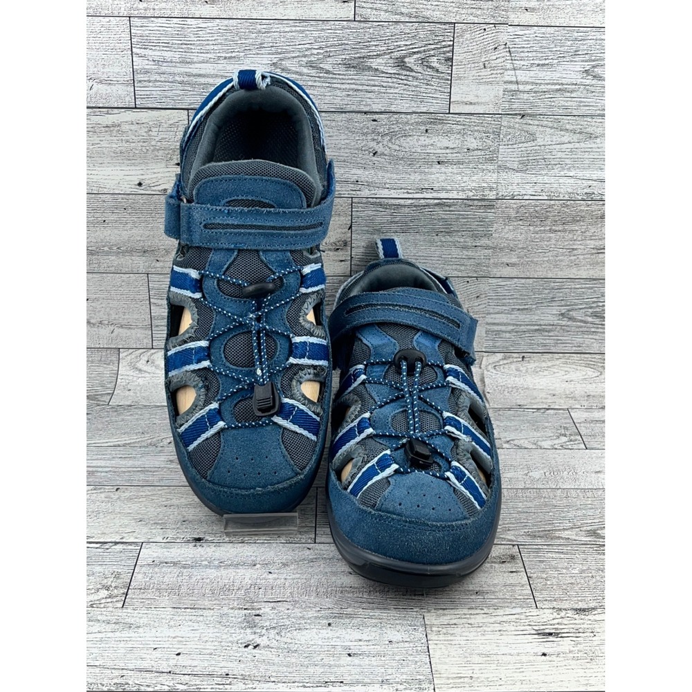 Women's Ortho Feet Blue Leather Manmade Comfort‎ Strap Sandals Size 7.5 B